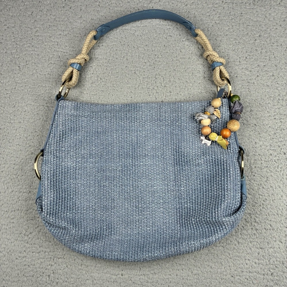 Radley London Blue Woven Shoulder Bag Rope Handle Charm Large Slouchy Hobo
